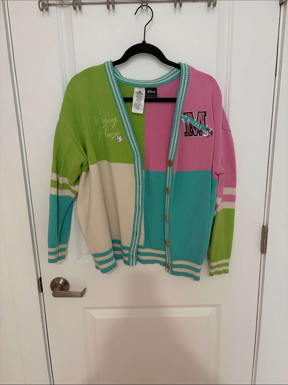 Disney Colorblock Cardigan in Pink, Green, Teal, Cream